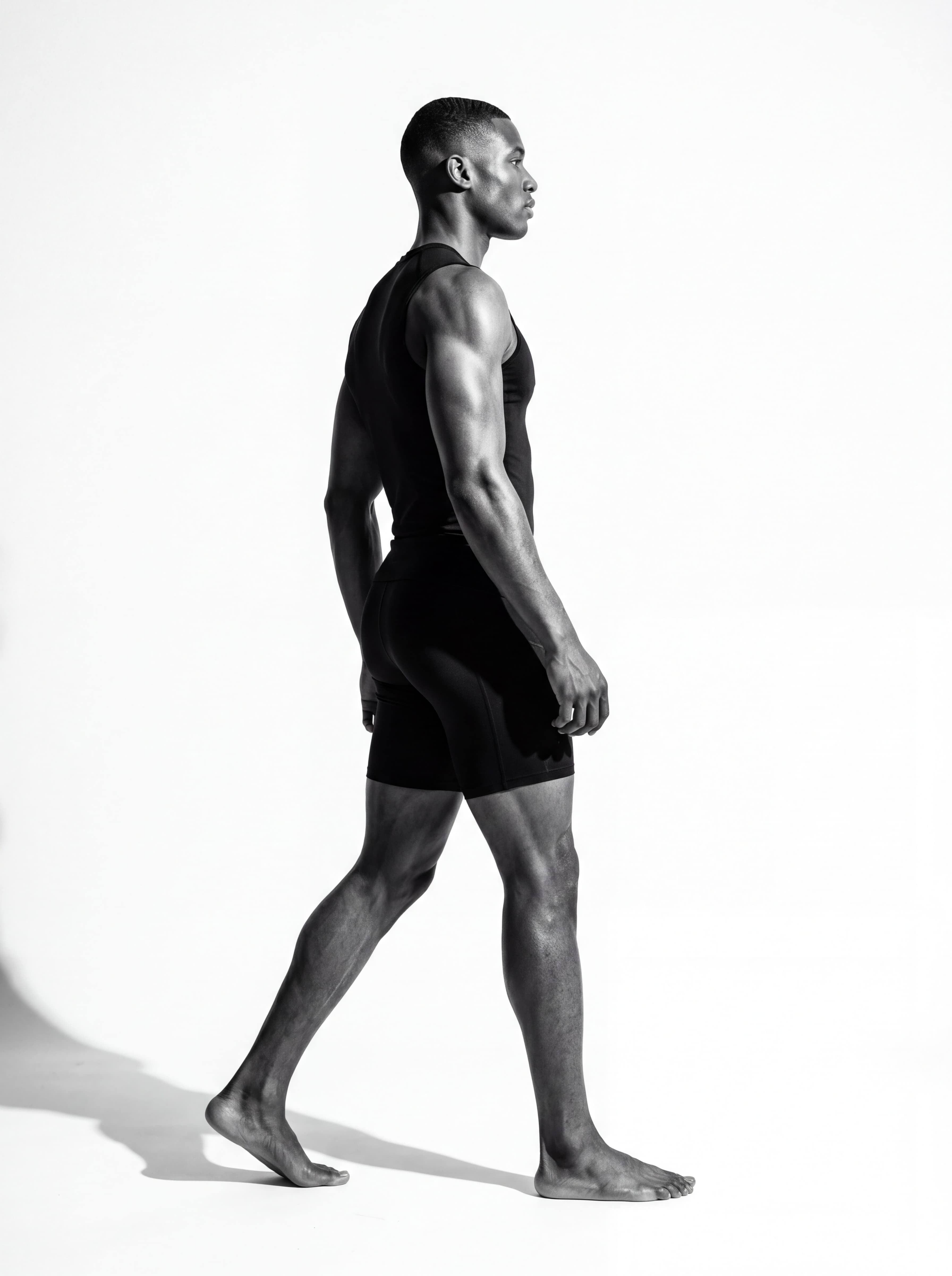 Athlete profile in studio lighting, performance biology